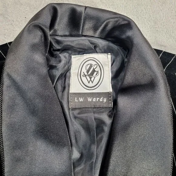 LW WARDY Black PinStripe Velvet Satin Collar Smoking Jacket Blazer Small Vintage